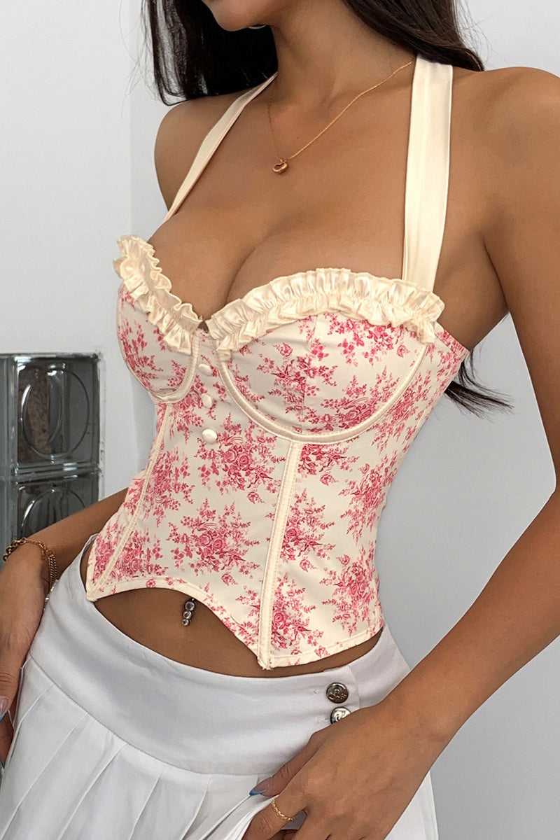 Sexy Ruffle Print Halter Bustier  Halter Top - Seldom Seen Styles
