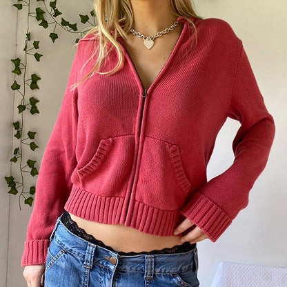Women's Solid Drawstring Full Zip Up Hooded Spring Crochet Cardigan, Back To School Outfits, Drop Shoulder Kitting Fall Sweater Tops, Cardigan for Women, Casual Solid Dual Pocket Fall Outerwear for New Style, Fall outfits, Fallfreshness