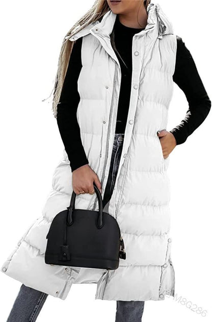 Gilet long matelassé pour femme avec capuche matelassée et fermeture boutonnée pour manteau d'hiver 2024 - Hauts, Vêtements femme
