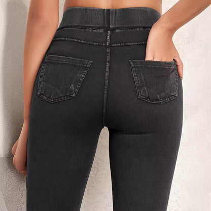 Women's High Waist Pull-On Skinny Jeans - Elasticated Waistband - Full Length