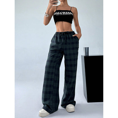 Damenhose mit Buchstaben-Leopardenmuster und geradem Bein, elastische Taille, Y2K-Hose, Unterteil mit Taschen