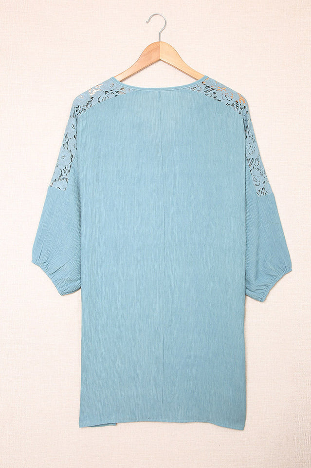 Spliced Lace Three-Quarter Sleeve Cover Up - Seldom Seen Styles