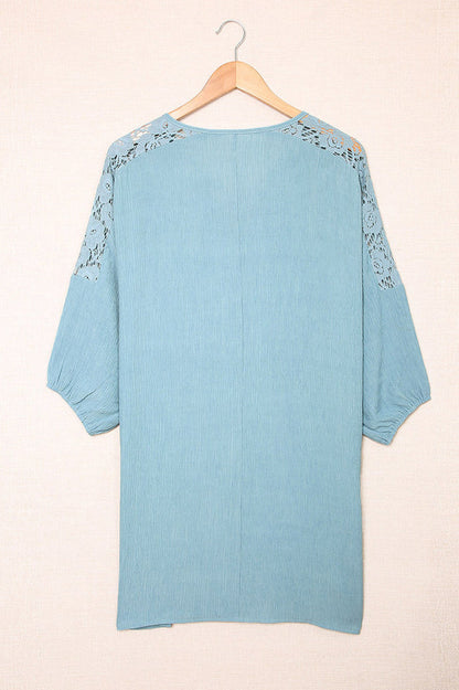 Spliced Lace Three-Quarter Sleeve Cover Up