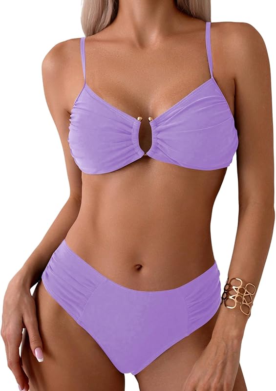 Women's Two Piece Bikini Set Ring Linked Ruched Underwire Bikini Bathing Suit Swimwear Set Swimming Suit - Seldom Seen Styles