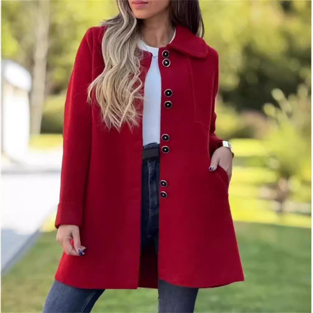 Women's Winter Casual Lapel Collared Single Breasted Wool Pea Coat Elegant Wool Blend Overcoat - Seldom Seen Styles