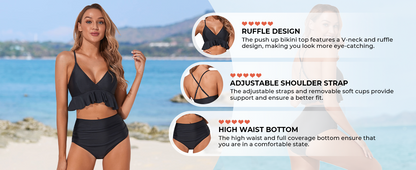 Women Two Piece Swimsuits High Waisted Bikini Set Ruffle Flounce Tummy Control Bottoms Bathing Suit - Seldom Seen Styles