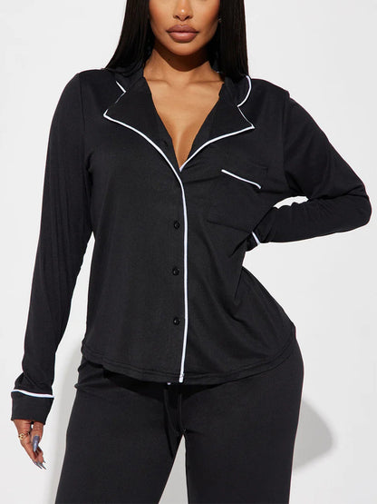 Modal Pajama Set, Long Sleeve Button Down Shirt and Pajama Pants, Sleepwear for Women