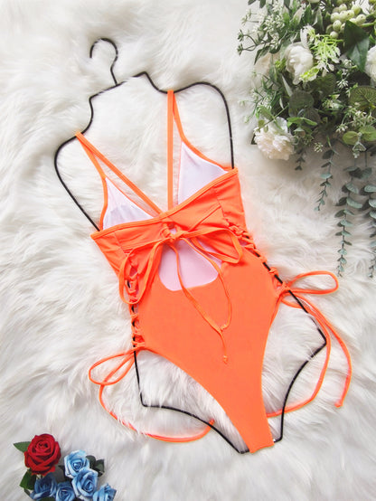 drawstring bikini romper swimsuit Bikini Solid Color Strap  One-Piece Adjustable Strap  Swimsuit - Seldom Seen Styles