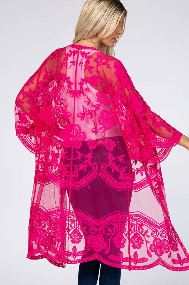 Hollow Out Lace Kimono Cover Up - Seldom Seen Styles