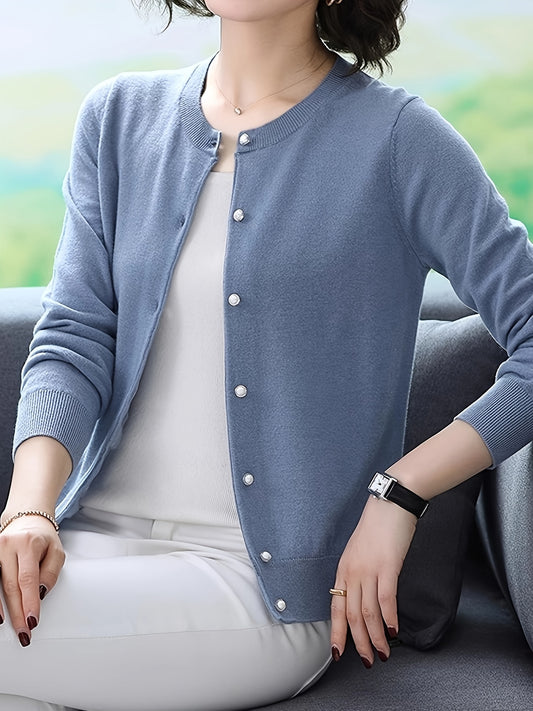 Elegant Open Front Cardigan, Long Sleeve Cardigan For Spring & Fall, Women's Clothing