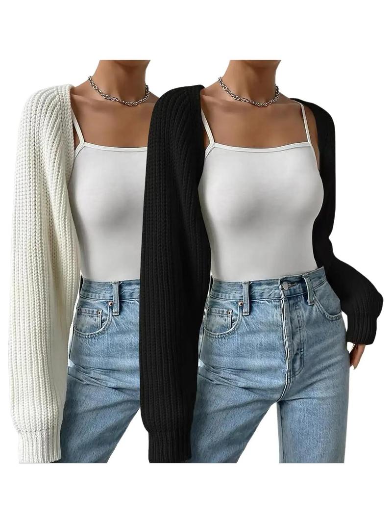 Women's Solid Raglan Sleeve Crop Cardigan Without Camisole, Casual Long Sleeve Knitwear for Spring & Fall, Women's Clothing for Daily Wear