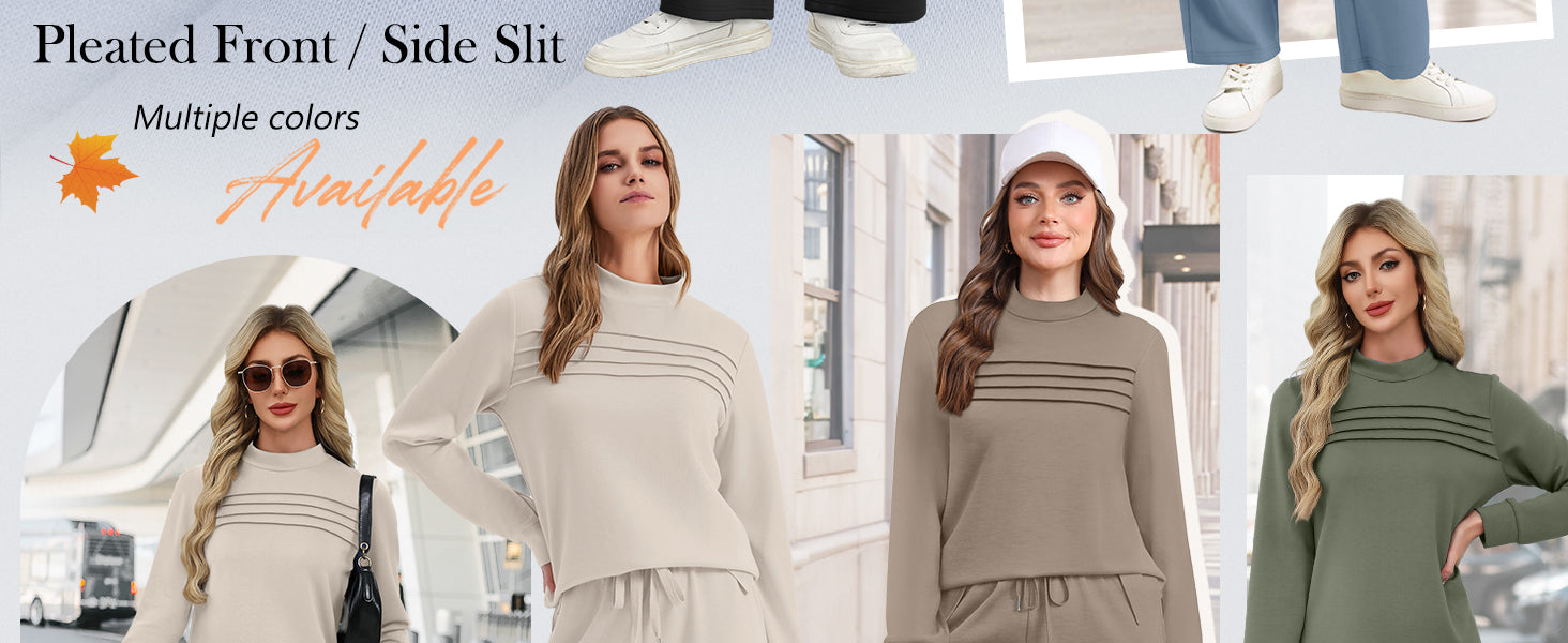 Two Piece Sets for Women Fall Travel Vacation Outfits Long Sleeve Lounge Sets Side Slit Wide Leg Pants S-3XL - Seldom Seen Styles