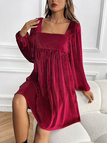 Velvet Square Collar Backless Dress 2024New Autumn  Winter