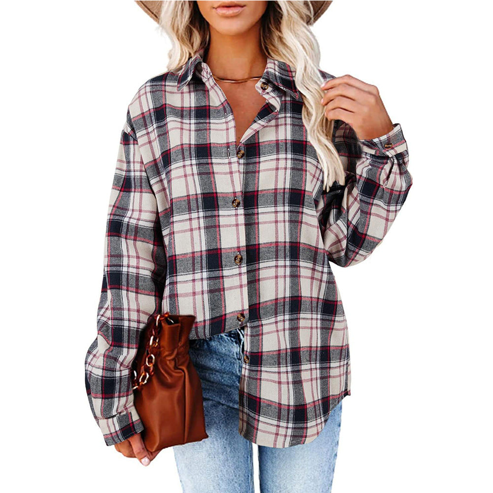 CHYRII Womens Button Down Flannel Shirts Long Sleeve Plaid Shackets Business Casual Blouse Top