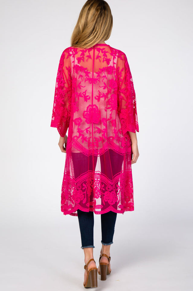 Hollow Out Lace Kimono Cover Up - Seldom Seen Styles