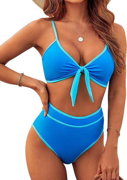 Womens High Waisted Bikini Set Tie Knot High Rise Two Piece Swimsuits Bathing Suits - Seldom Seen Styles