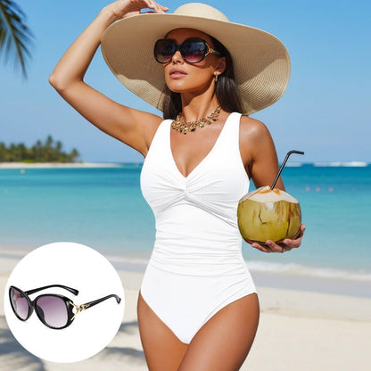 Women's One Piece Swimsuit Tummy Control Ruched Bathing Suit V Neck Slimming Swimwear Beach Vacation Pool Party Plus Size S-2XL Black White Floral Leopard