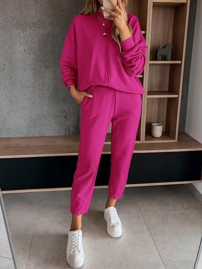 Ladies New Fashion Two-Piece Suit Long Sleeve Pullover，Sports Pants，Leisure Suit，Autumn and Winter Sportswear，Sportswear Pocket