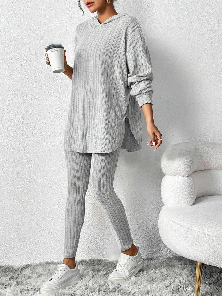 with Textured Two-Piece Set, Casual Long-Sleeved Hoodie and Leggings Suit, Women's Clothing