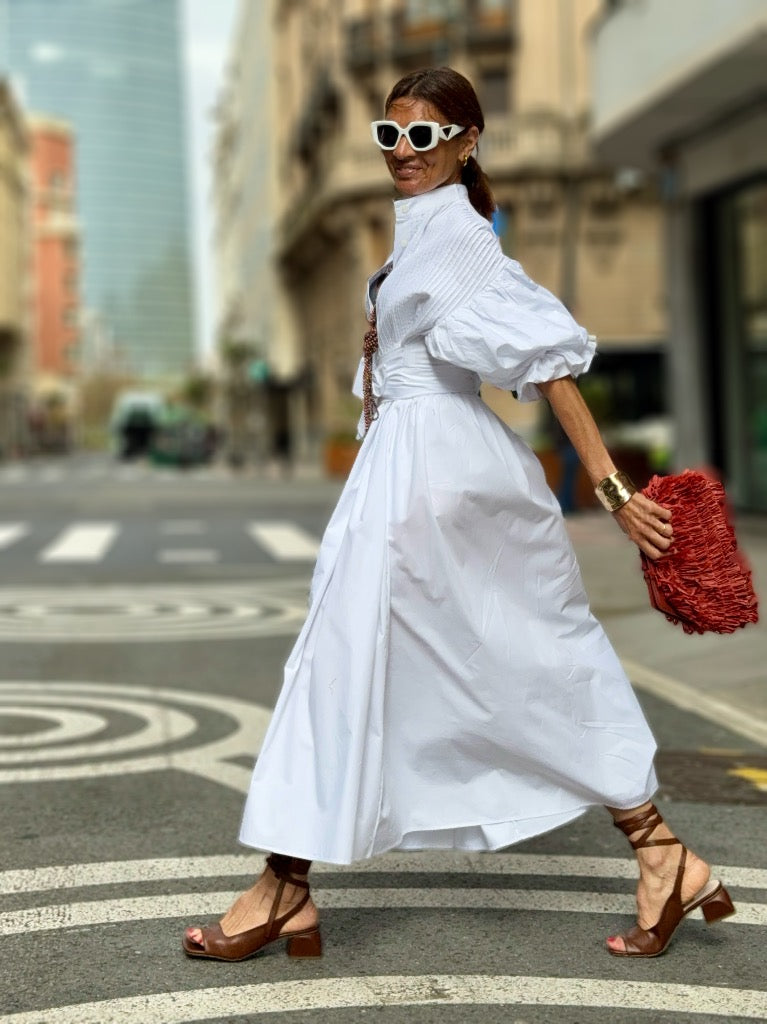 Women's White Maxi Dress Button Up Puff Sleeve Loose Fit Casual Summer Shirt Dress - Seldom Seen Styles