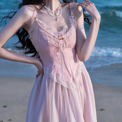 PENELOPE COQUETTE PINK LACE MIDI DRESS