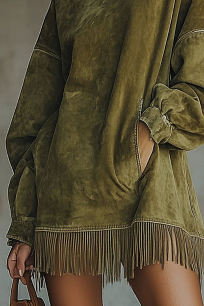 Viretta – Suede fringe detail – Turtleneck mini dress