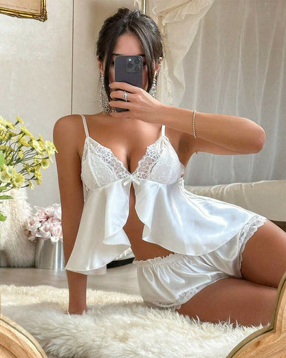 Ensemble de lingerie sexy à volants et dentelle pour femme