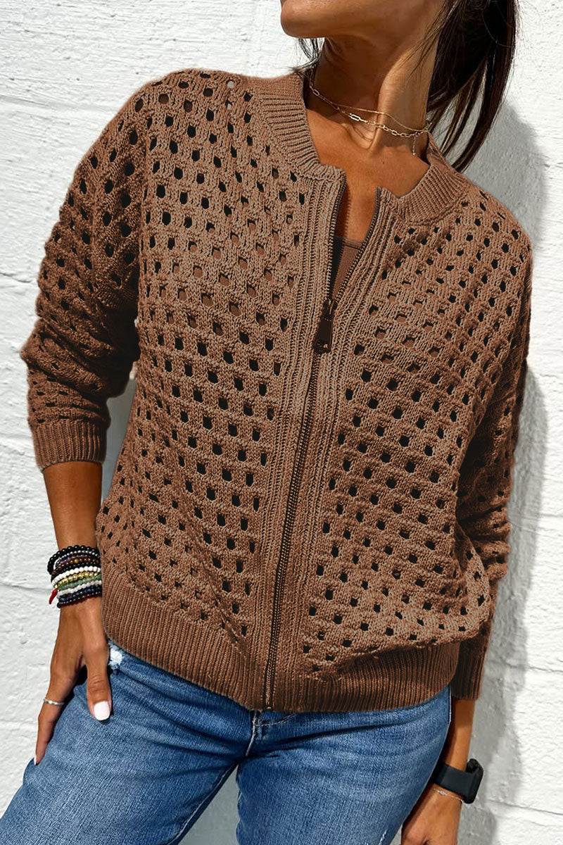 Women's casual hollow knitwear zipper jacket - Seldom Seen Styles