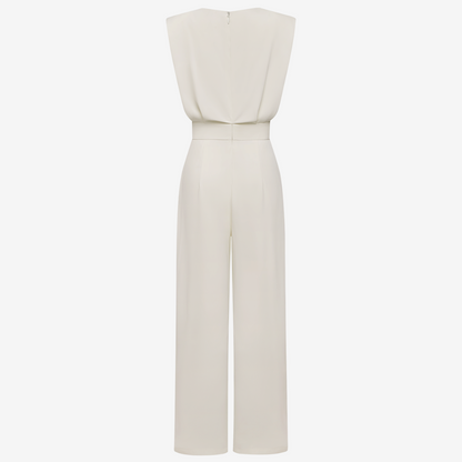 Women's Belted Jumpsuit Elegant Slim Fit Sleeveless One Piece Outfit Work Casual Summer Vacation