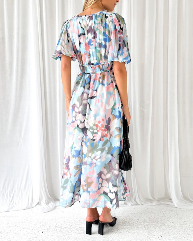 Women's Elegant Floral Maxi Dress - Boho Long Flowy Summer Dress with V-Neck, Lonesleeve Beach Wedding Guest Sundress for Women - Seldom Seen Styles