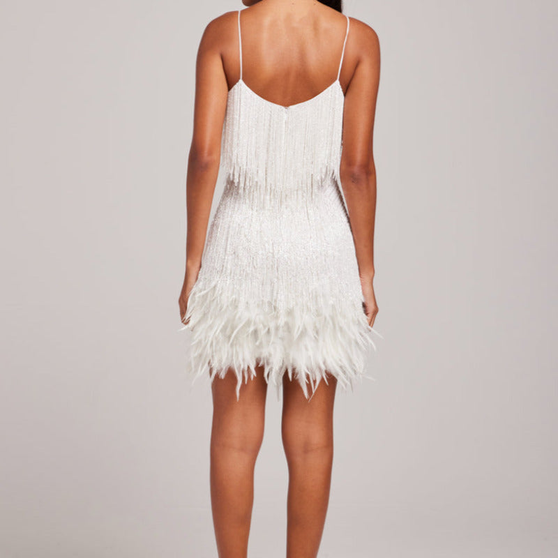 Sleeveless Fringed Sequin Feathered Mini Dress - Seldom Seen Styles
