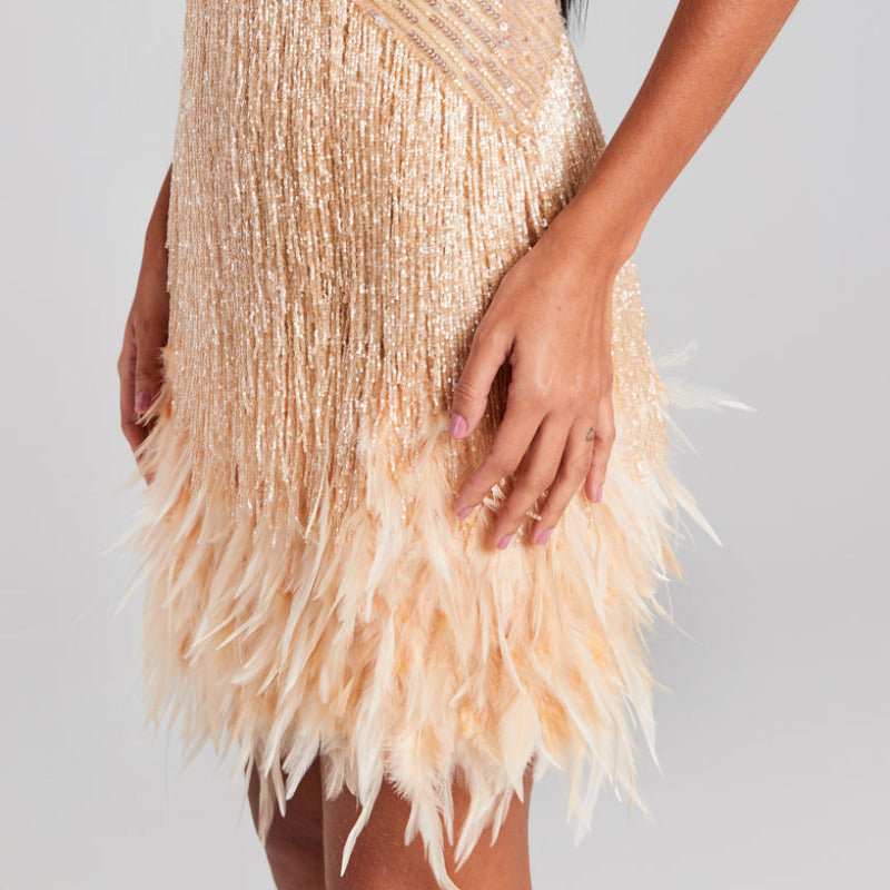 Sleeveless Fringed Sequin Feathered Mini Dress - Seldom Seen Styles