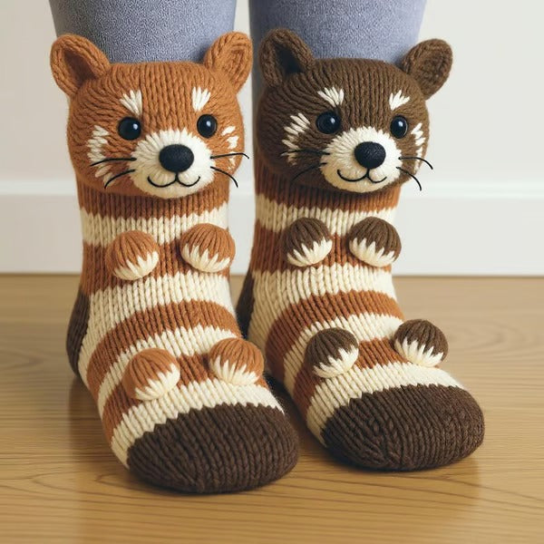 Animal Socks, 3D Knit Animal Socks for Women, Cute Handmade Plush Animals Design Sock
