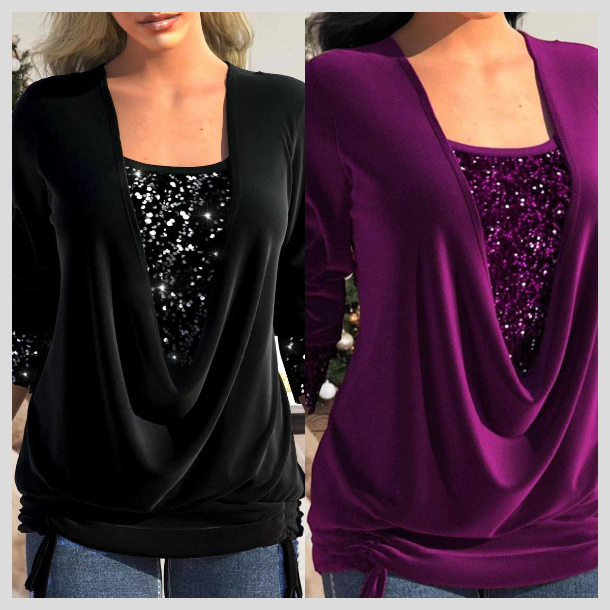 Damesshirt met lange mouwen en pailletten