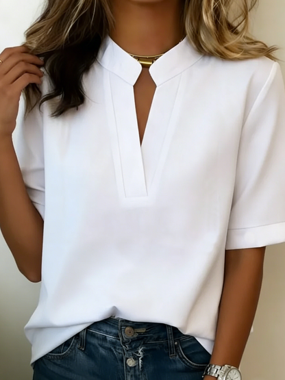 Women's Elegant V-Neck Blouse Short Sleeve Flowy Chic Shirt Casual Work Office Summer Vacation Outfit