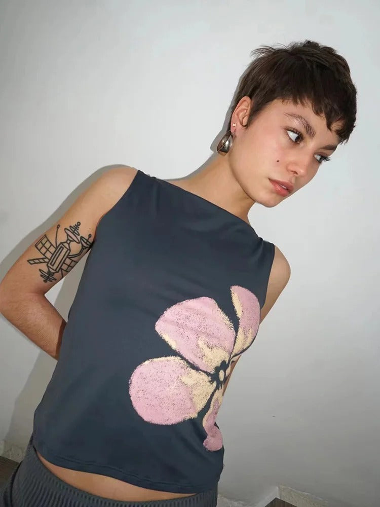 Women's Floral Graphic Tank Top Sleeveless Y2K Fitted Summer Top - Seldom Seen Styles