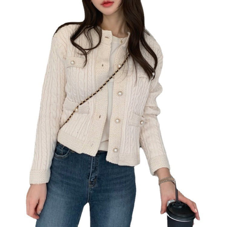 Korean Women's Sweater2024Autumn and Winter Clothing New Ladies round Neck Long Sleeve Single-Breasted Knitted Top One Piece Dropshipping