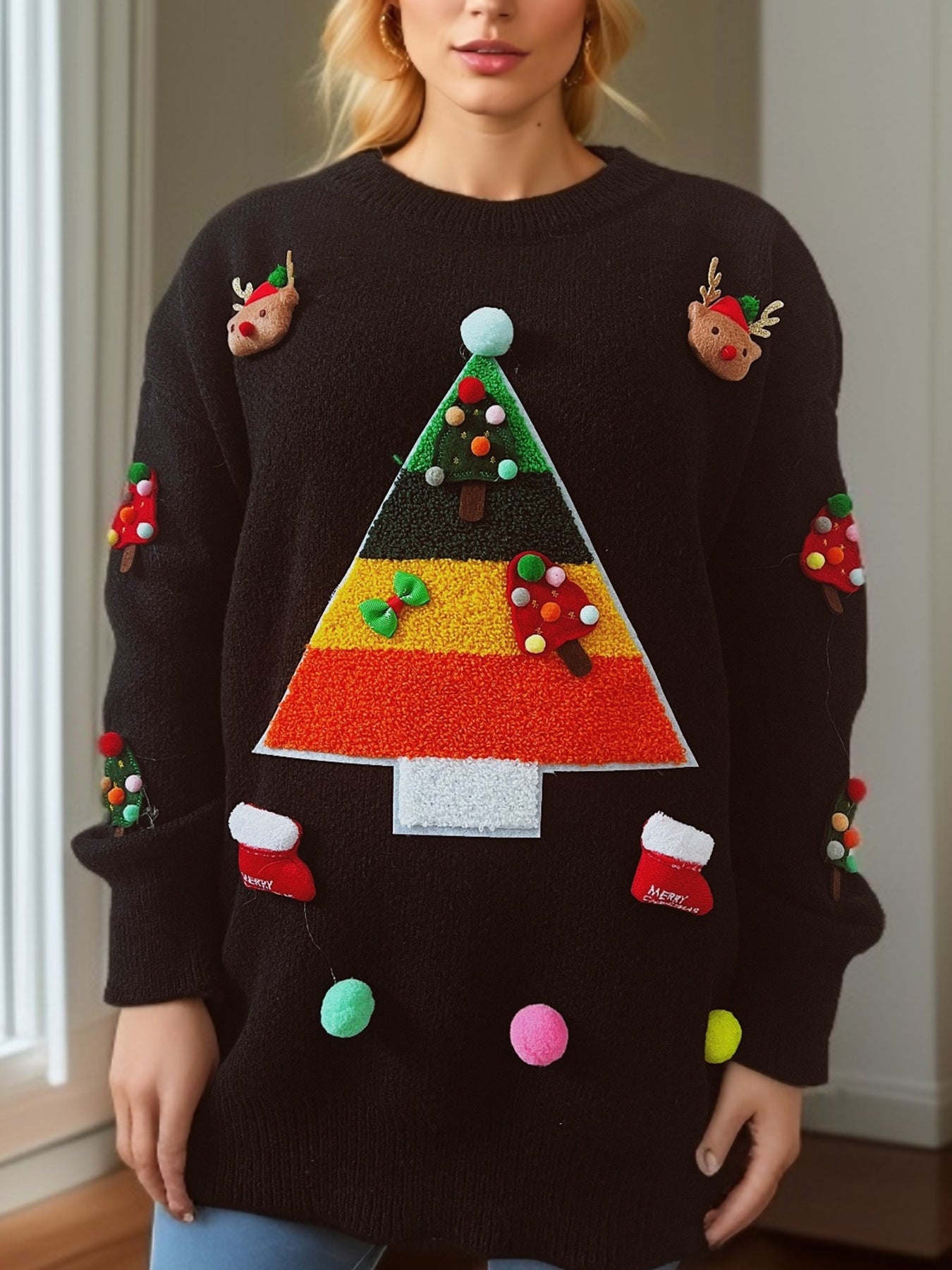 2024New Christmas Wear Match Sweater Cute Christmas Tree Decorative Top