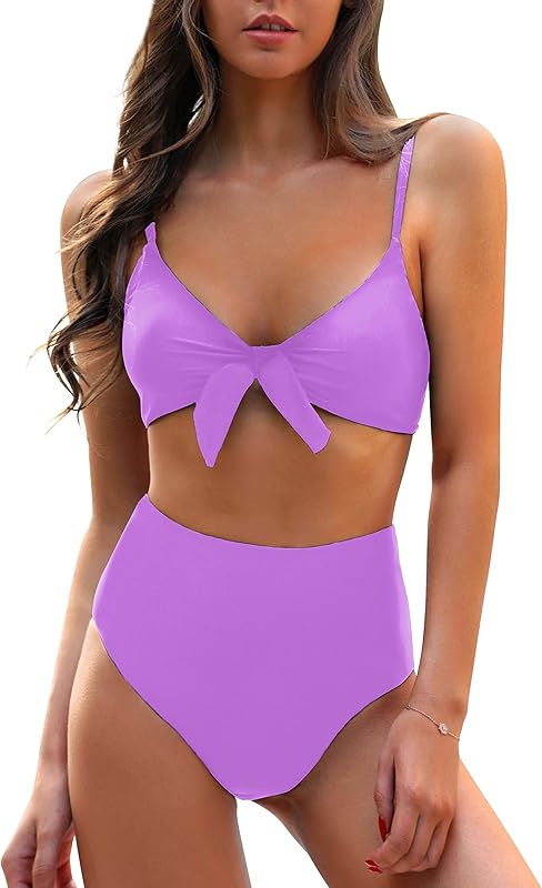 Womens High Waisted Bikini Set Tie Knot High Rise Two Piece Swimsuits Bathing Suits - Seldom Seen Styles