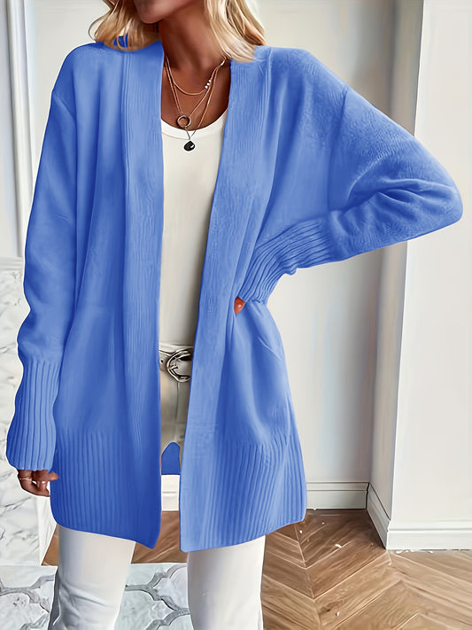 Chic Long Sleeve Knit Cardigan - Cozy Pockets & Open Front - Versatile for Casual Wear, Women's Apparel