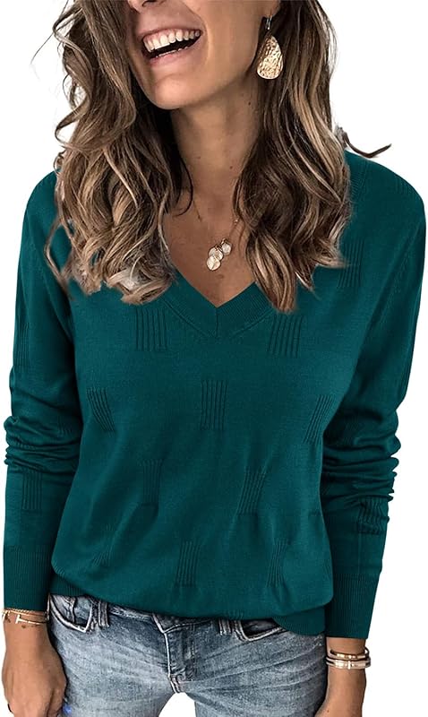 Womens Fall Tops 2024 Fashion V Neck Long Sleeve Shirts Blouse Knit Casual Pullover Sweater Cozy Clouds XS-3XL