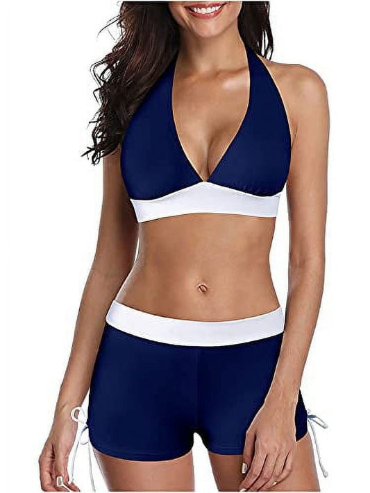 Two Piece Push Up Swimsuits for Women High Waisted Tummy Control Sporty Bikini Sets Navy Blue S - Seldom Seen Styles