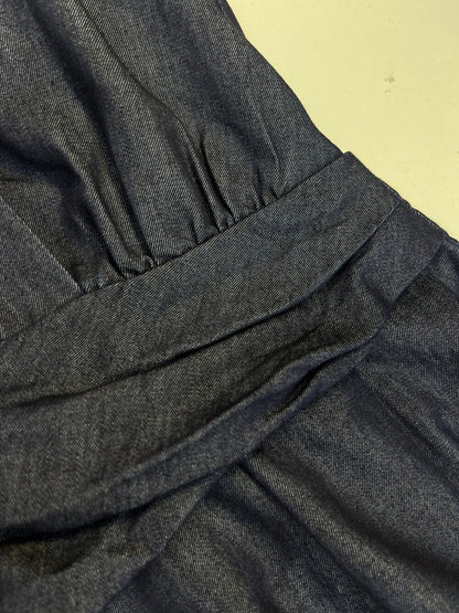 Women's Dark Navy Denim Halter Neck Wrap Ruched Maxi Dress Sleeveless Backless S M L MiniHey HH8230