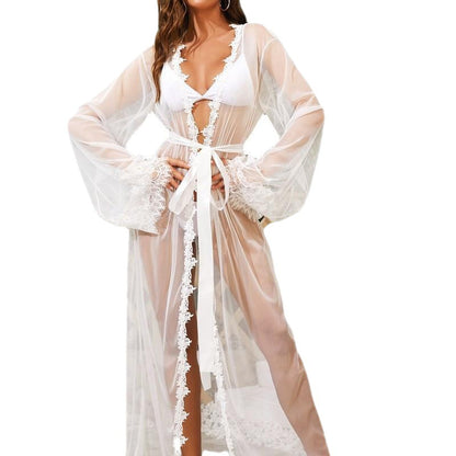 Lingerie for Women Sexy Long Lace Kimono Robe Mesh Chemise Lace Gown Swimsuit Cover Up