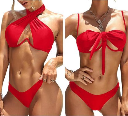 Cute Underwire Cutout Halter Bikini Swimsuit Set Women Criss Cross Bathing Suit 2 Piece - Seldom Seen Styles