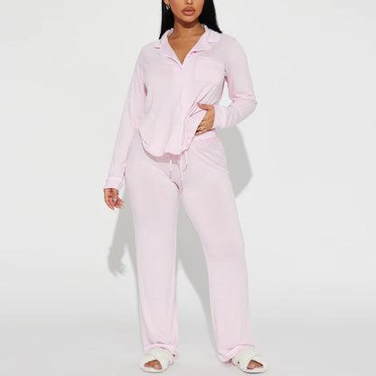 Modal Pajama Set, Long Sleeve Button Down Shirt and Pajama Pants, Sleepwear for Women