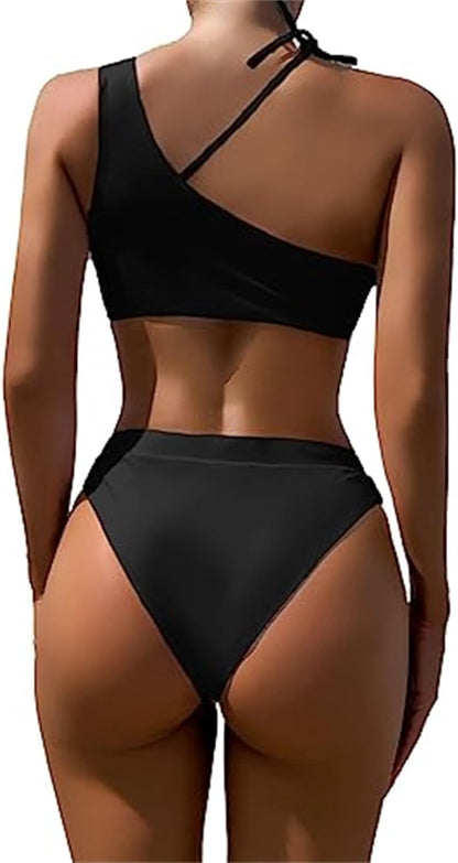 Sexy Cutout One Shoulder Bikini Swimsuit Set for Women Brazilian Bathing Suit 2 Piece - Seldom Seen Styles