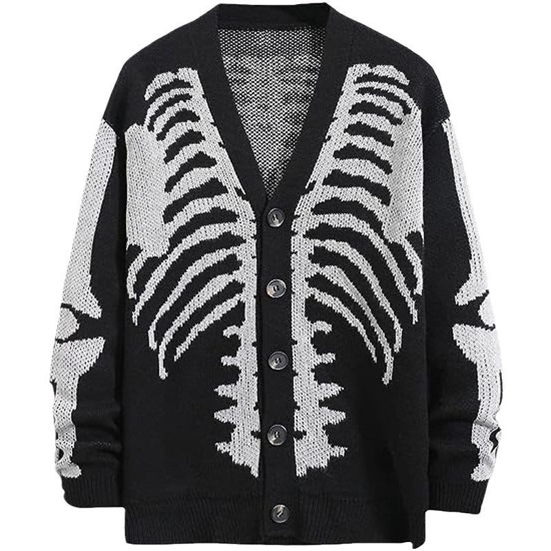 Women's Skeleton Print Drop Shoulder Cardigan, Casual Halloween Long Sleeve Open Front Knitwear for-Fall & Winter, Women's Clothing for Daily Wear, Cardigans for Women, Cardigans - Seldom Seen Styles