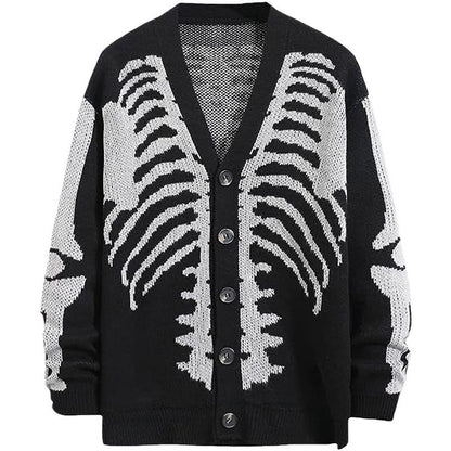 Damen-Cardigan mit Skelett-Print und überschnittenen Schultern, lässige Halloween-Strickmode mit langen Ärmeln und offener Vorderseite für Herbst und Winter, Damenbekleidung für den Alltag, Cardigans für Damen, Strickjacken
