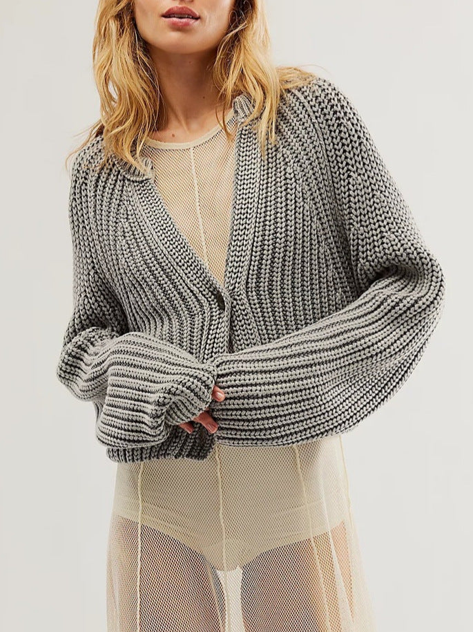 Autumn  Winter New Style Solid Color Thick Needle  Sweater Short Knitted Cardigan Jacket